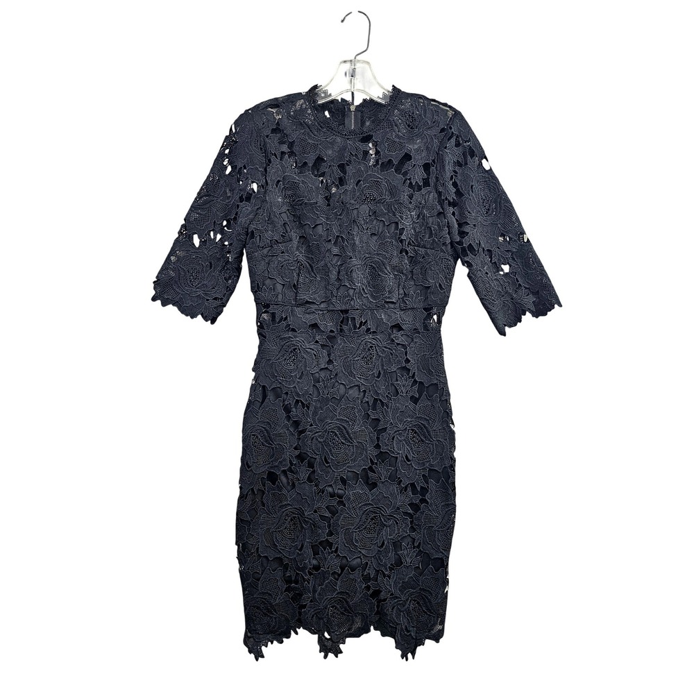 Lulus Lace Sheath‎ Dress Women Small Black Floral Short Sleeve Cocktail Midi New